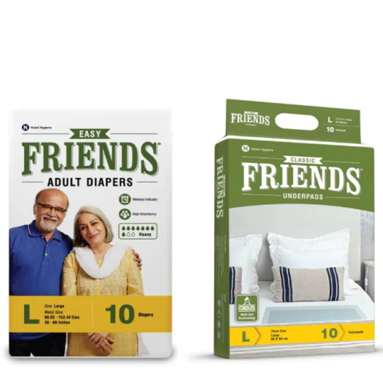 Friends Easy Adult Diapers + Classic Underpads Combo Pack