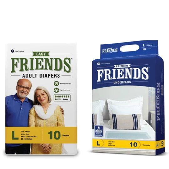 Friends Easy Adult Diapers + Premium Underpads Combo Pack