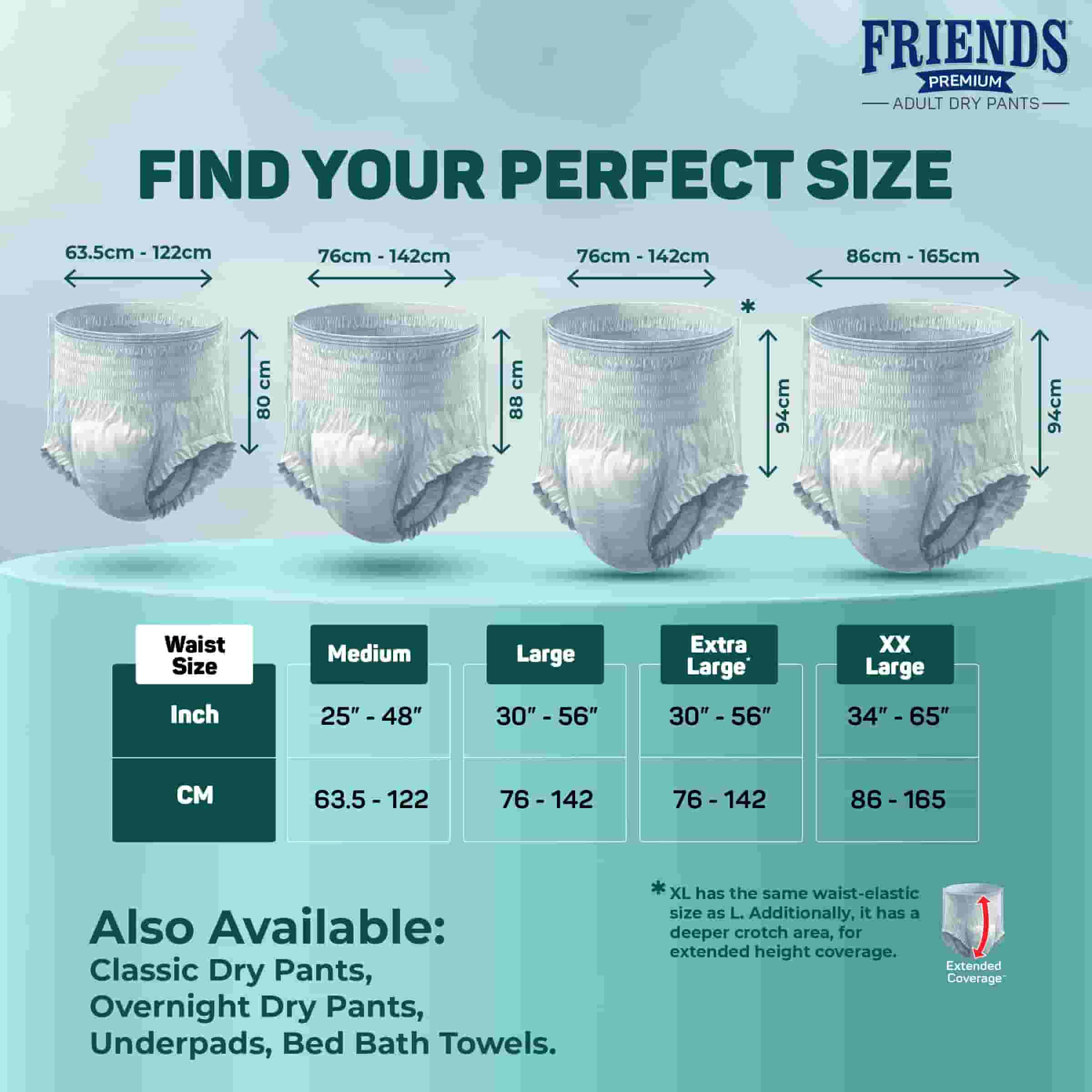 Buy FRIENDS PREMIUM ADULT LARGE DIAPER PANTS 38-60 IN HIGH ABSORBENCY  FLEXIBLE WAIST BAND 1'S PACK Online & Get Upto 60% OFF at PharmEasy