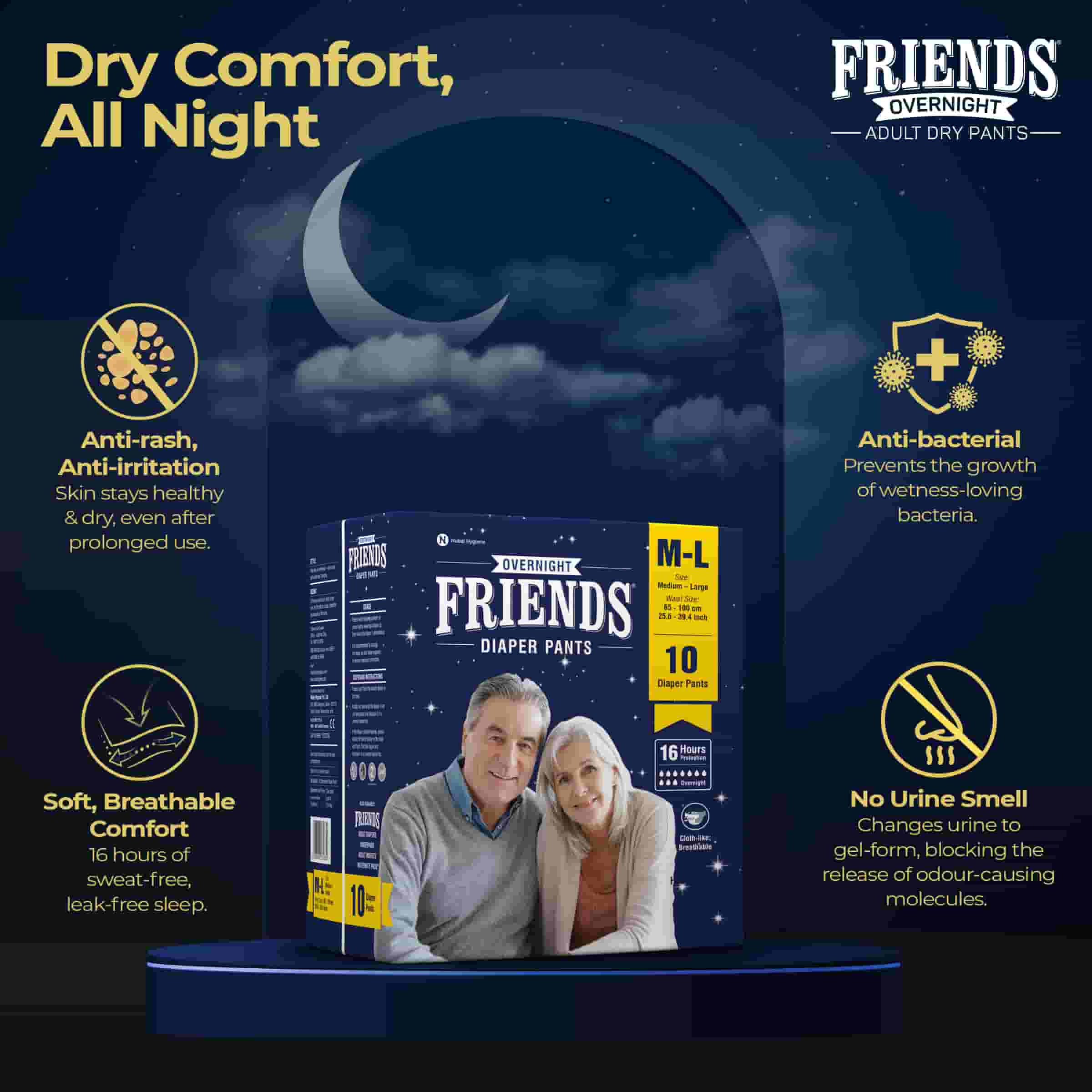 Buy Friends Classic Adult Diaper Pants Medium size Waist 2548 inche  AntiBacterial Absorbent Core10s PACK at lowest price  Dotage Store