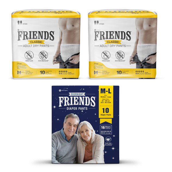 Friends Classic Adult Dry Pants + Overnight Diaper Pants Combo